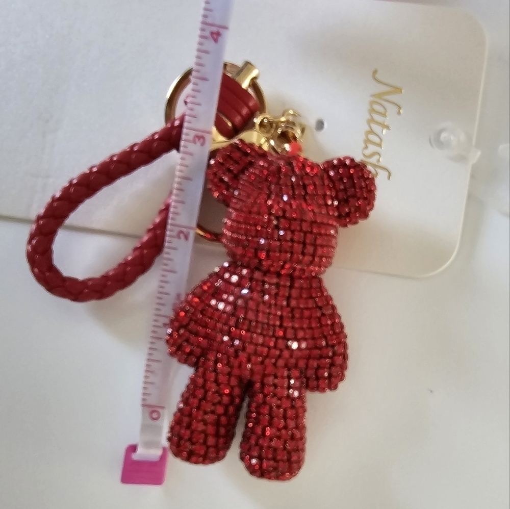 Rhindstone Bear Keychain, Bag Charm Red - Picture 3 of 5